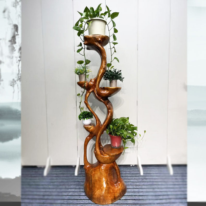 香樟木根雕花架实木室内落地阳台天然自然树根装饰创意花架子底座