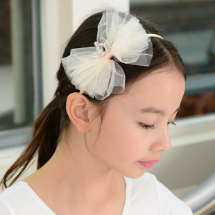 韩国儿童手工头饰头箍 公主米色皇冠发箍 少儿生日日常蝴蝶结发饰