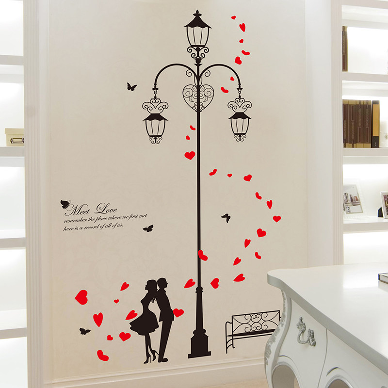 温馨浪漫墙贴纸情侣房间墙壁纸卧室床头墙画婚房墙上装饰墙纸自粘
