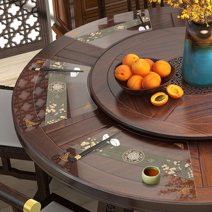 轻奢中式 圆形餐桌垫餐厅酒店圆桌防滑防水防油精致桌面垫家用高级
