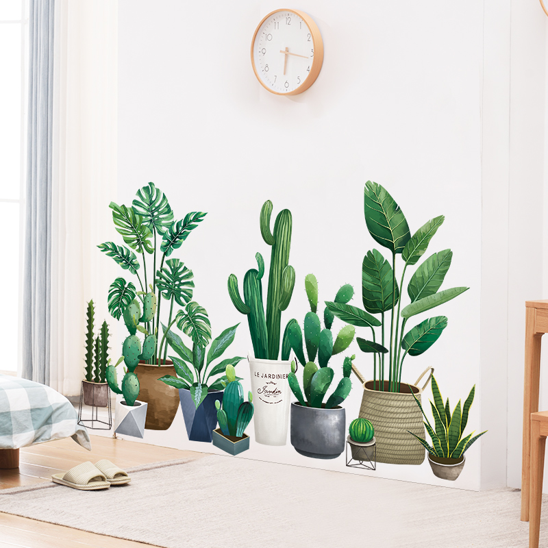 北欧ins绿植墙贴纸背景墙装饰布景创意3d立体贴画网红出租屋改造图片
