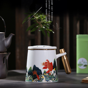 马克杯陶瓷白瓷杯陶瓷带盖杯家用杯办公室水杯商务杯带过滤内胆杯