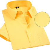 男短袖 胖人230斤可穿大码 男士 黄色衬衫 商务休闲抗皱职业衬衣半袖