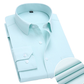 男长袖 秋季 纯色清爽绿休闲男士 衬衫 百搭商务工装 衬衣大码 打底寸衫