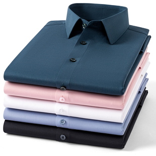 莫代尔衬衫男长袖薄款春装上衣纯色微弹大码上衣男士商务职业正装