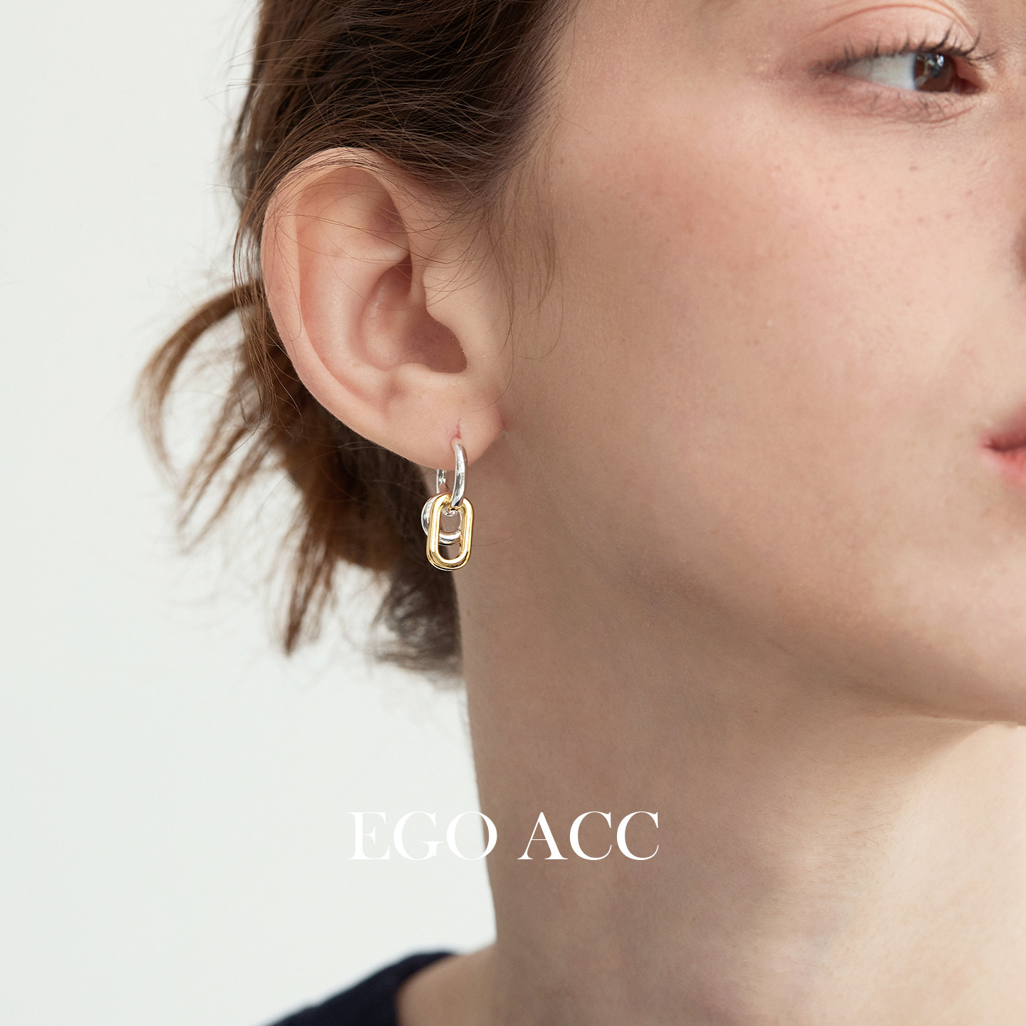 EGO ACC 日韩小众几何吊坠金银撞色耳环女设计感中性休闲独特耳饰