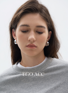 EGO ACC布鲁先生 高级夸张冷淡风银色耳环HOOP风休闲时髦耳饰耳钉