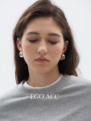 EGOACC冷淡风夸张银色HOOP耳环