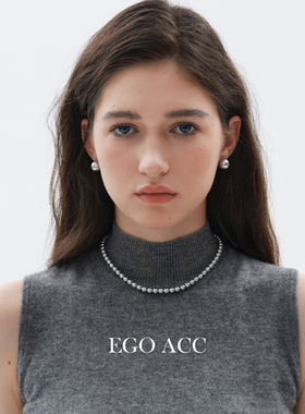 EGO ACC 冷淡风高级感施家珍珠耳环项链博主同款灰色珍珠耳钉s925