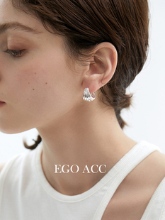 EGO 韩国小众设计黄铜镀金贝壳耳环女简约休闲百搭ins风耳圈 ACC