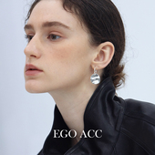 EGO ACC 小众设计感时髦纯银褶皱圆片吊坠耳环女高级感设计师耳环