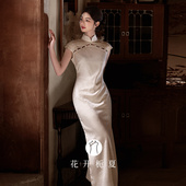 绝美气质长款 白色订婚旗袍礼服裙新中式 领证小白 回眸一笑