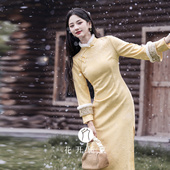 显白巨好看少女加绒11 冬季 黄色改良旗袍2025新款 绝美新中式