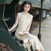 年轻款 国风绝美气质古法全开襟绿色旗袍新中式 长款 扶绿