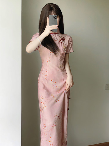 复古民国风丝麻印花旗袍