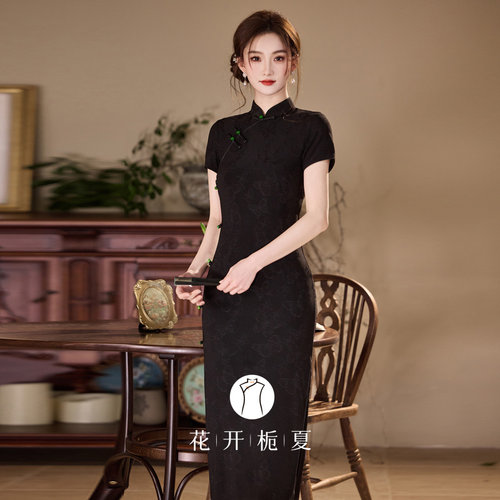 新中式复古修身显瘦黑色旗袍