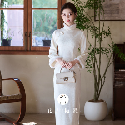 新中式绝美气质白色旗袍