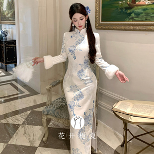 新中式国风青花瓷旗袍加绒加厚2025冬季年轻款少女修身显瘦12/16