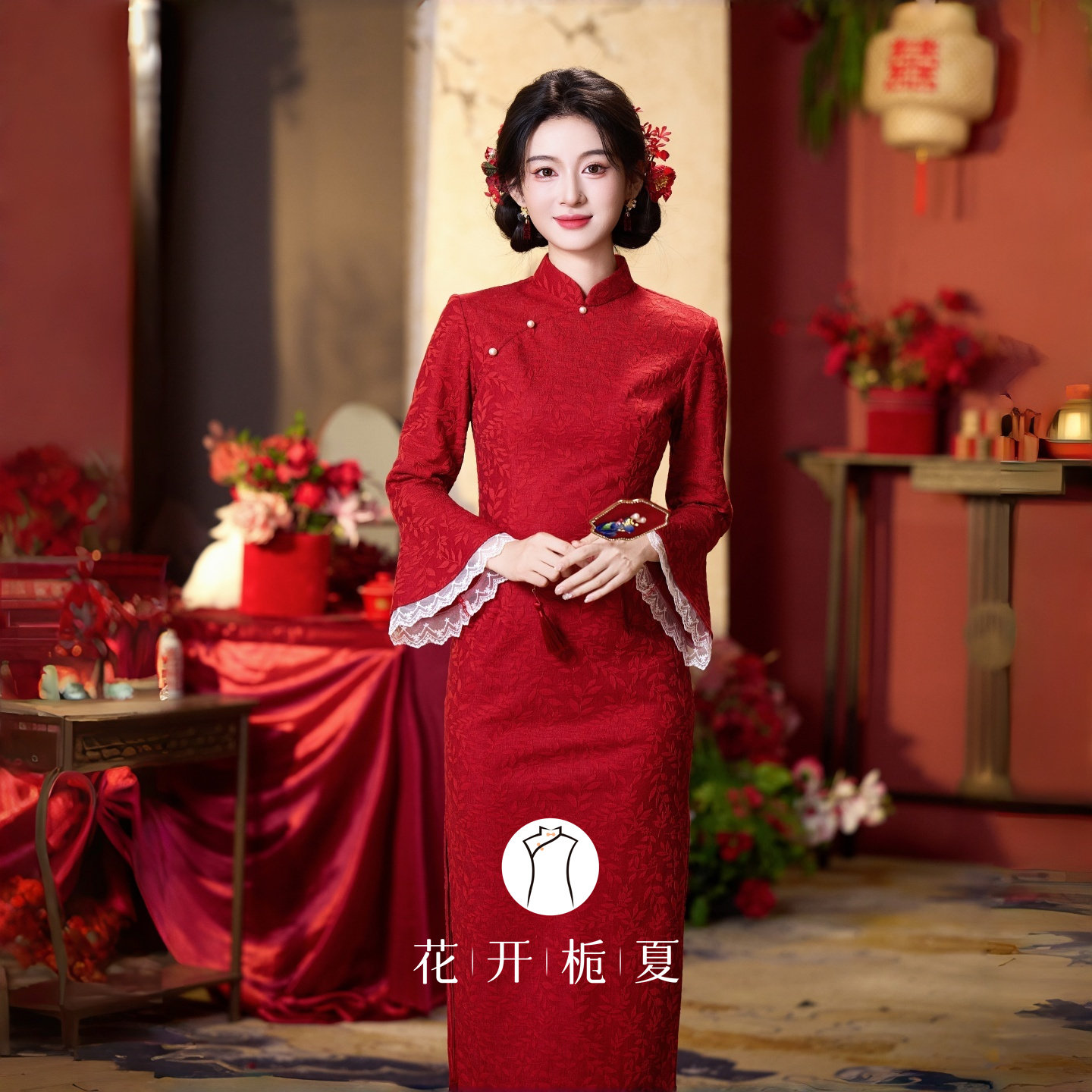 新中式改良红色旗袍新娘敬酒服图片