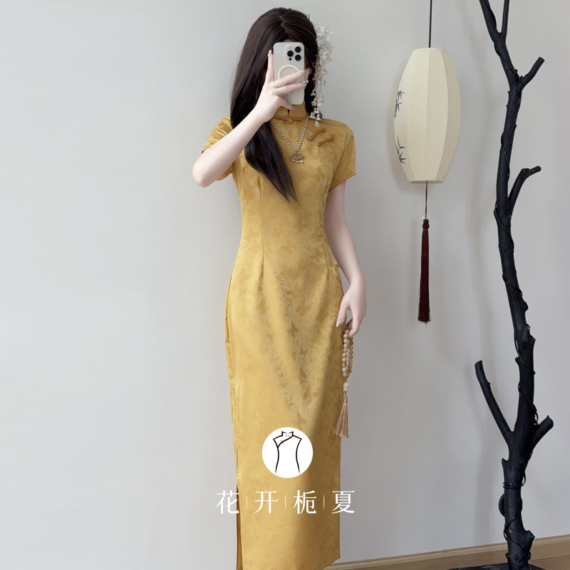 新中式改良少女黄色旗袍