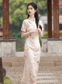 提花旗袍2025年夏季 老上海复古风优雅气质年轻款 少女碎花连衣裙