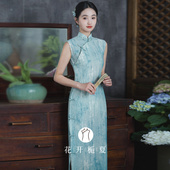 绝美气质少女连衣裙 旗袍古法全开襟曳地长款 薄荷栀夏 无袖
