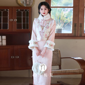 国风少女拜年服11 粉色倒大袖 旗袍重工刺绣马甲加绒加厚新中式