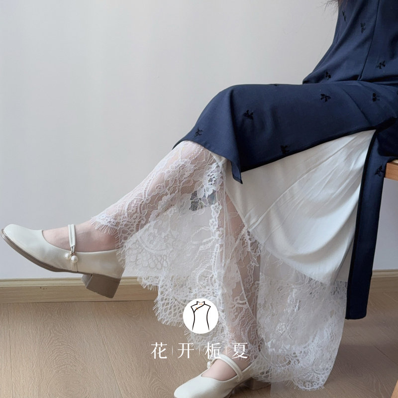 花开栀夏超仙半身裙蕾丝拼接莫代尔内搭衬裙配旗袍松紧腰遮胯显瘦