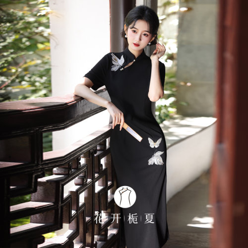 新中式改良气质高级感黑色旗袍
