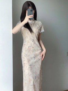 蕾丝旗袍2024年夏季新款新中式年轻少女款复古碎花超仙连衣裙