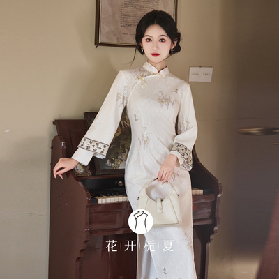 绝美新中式倒大袖米白色旗袍