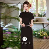 新款 黑色旗袍少女新中式 高端气质提花小个子连衣裙2026夏季