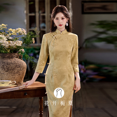 新中式国风改良黄色旗袍