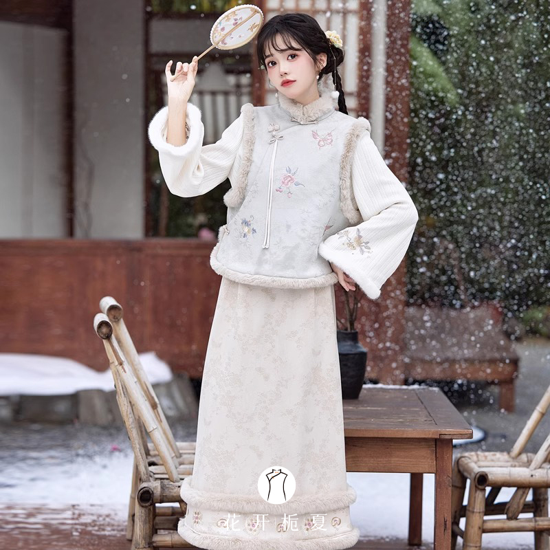 新中式改良旗袍马甲套装唐装上衣