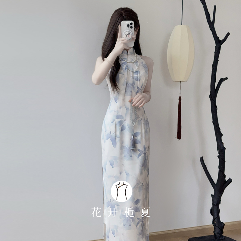 新中式绝美气质长款无袖旗袍