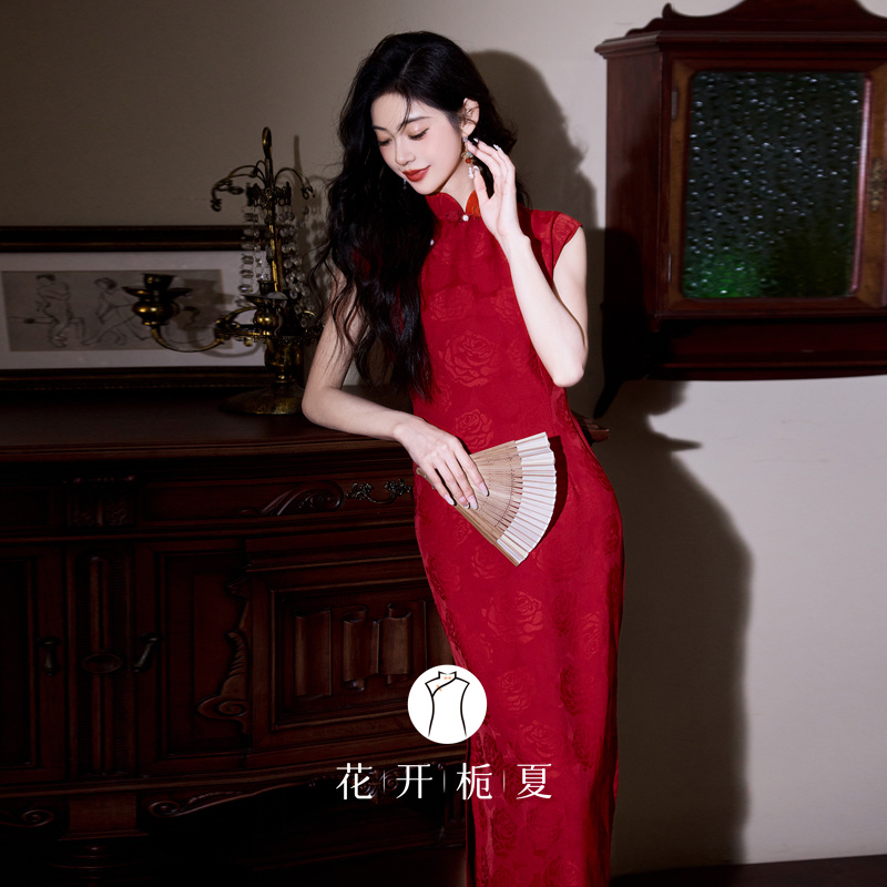 新中式绝美气质红色长款旗袍