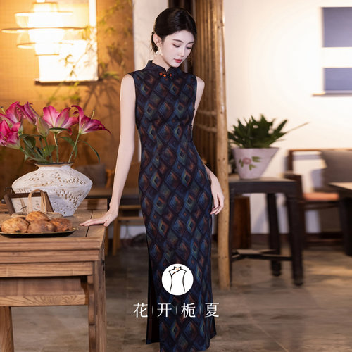 复古港工长款无袖旗袍修身显瘦