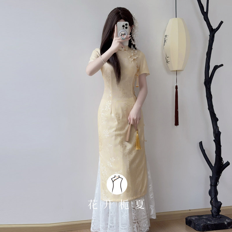 新中式绝美气质黄色旗袍