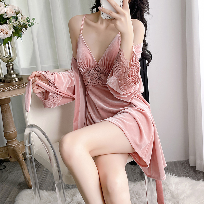 性感纯欲风睡衣套装金丝绒