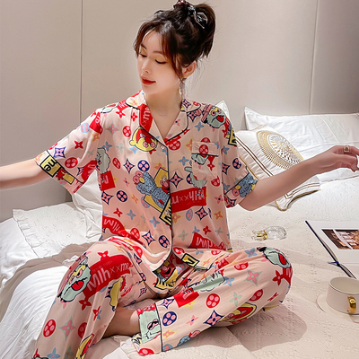 棉绸睡衣女夏季薄款短袖套装