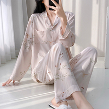 高级感夏季新款棉绸睡衣女开衫大码绵绸宽松家居服套装人造棉春夏