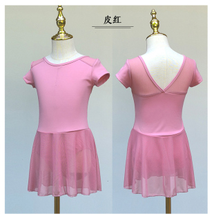 夏季儿童芭蕾舞蹈裙体服女童短袖锦纶连体服练功服民舞中国舞女生