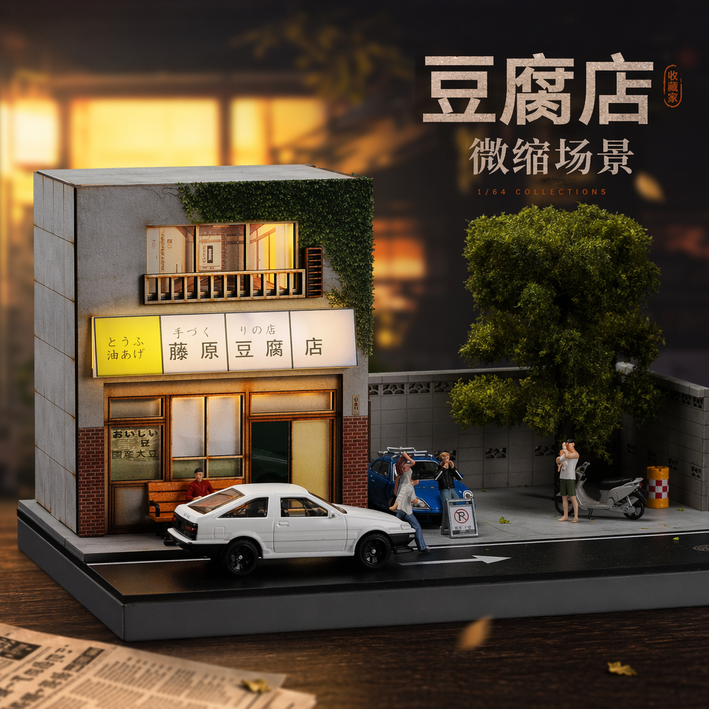 收藏家1:64藤原豆腐店微缩场景仿真模型收藏摆件立体街景桌面装饰