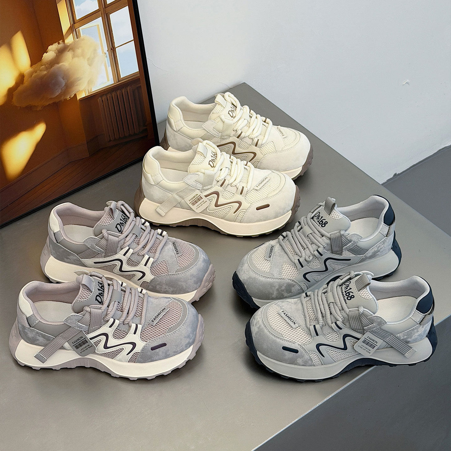 欧洲站显脚小厚底老爹鞋女2025春季新款网面透气德训鞋运动休闲鞋,女鞋,时尚休闲鞋,淘宝优惠券,粉丝福利购,淘宝优惠卷