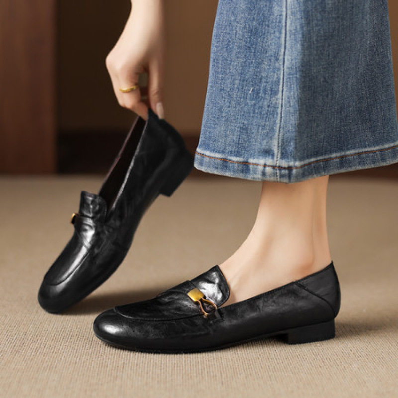 法式小羊皮粗跟中跟单鞋女乐福鞋2026春新款一脚蹬方头通勤小皮鞋,女鞋,乐福鞋（豆豆鞋）,淘宝优惠券,粉丝福利购,淘宝优惠卷