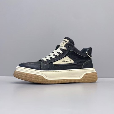 休闲鞋男秋冬板鞋厚底真皮牛皮男士潮流运动鞋子中帮男鞋冬季加绒