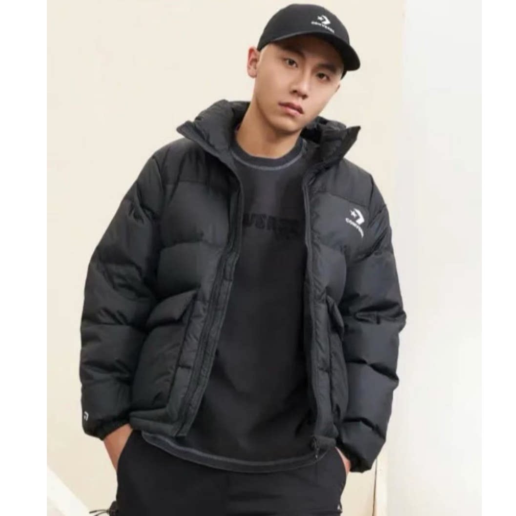 匡威黑色男款秋冬鸭绒立领拉链logo运动休闲羽绒服10023755-A03