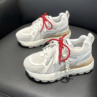 带百搭休闲鞋 小个子7cm增高厚底皮面双色鞋 女2026春秋新款 阿甘鞋