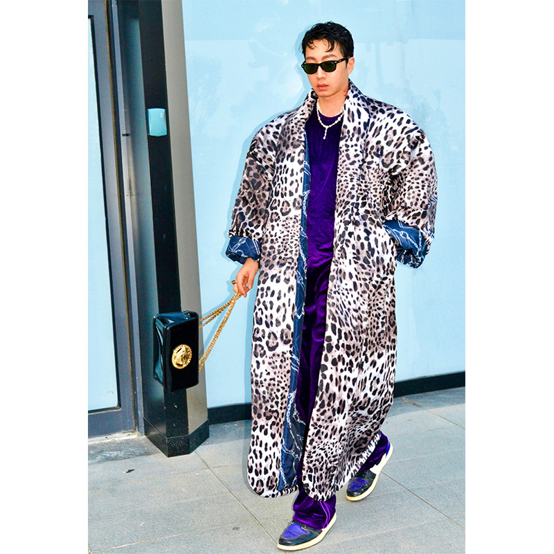 BUDDYBODY嘻哈明星正反两穿加大加厚宽松休闲街头超长豹纹棉服