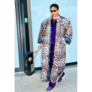 BUDDYBODY嘻哈明星正反两穿加大加厚宽松休闲街头超长豹纹棉服